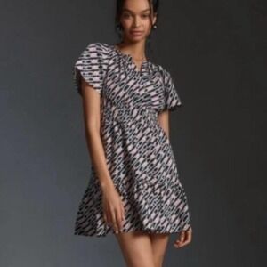 Anthropologie #Somerset Mini Dress Women Smocked Poplin Tiered Pockets